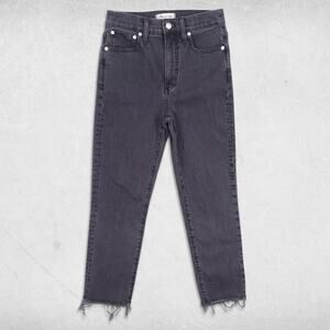 Madewell Perfect Vintage Jeans Women's 25 Black Raw Hem Straight Leg Denim Y2K